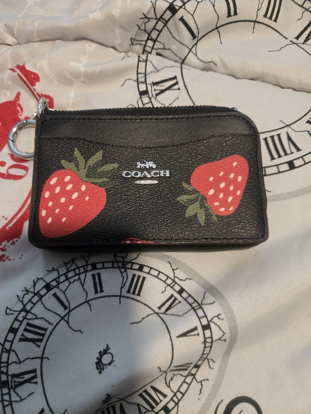 COACH Black Strawberry Print Leather Hobo Bag with Card Case - Picture 5 of 7
